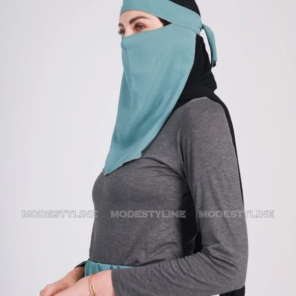 3 pc Jilbab set Turquoise Abaya set, Jilbab skirt and khimar with niqab Islamic - Picture 6 of 8